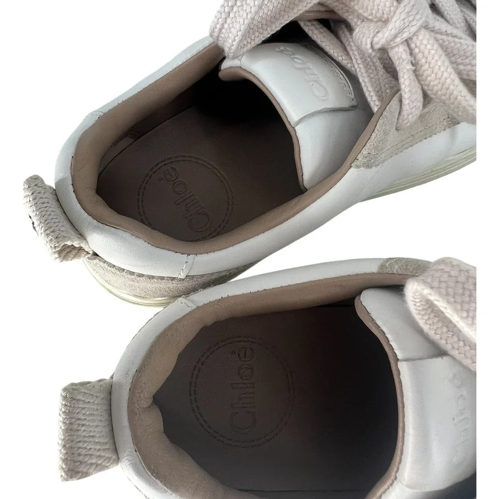 Chloé Lauren Leather Suede‎ Platform Sneakers White Beige 37
